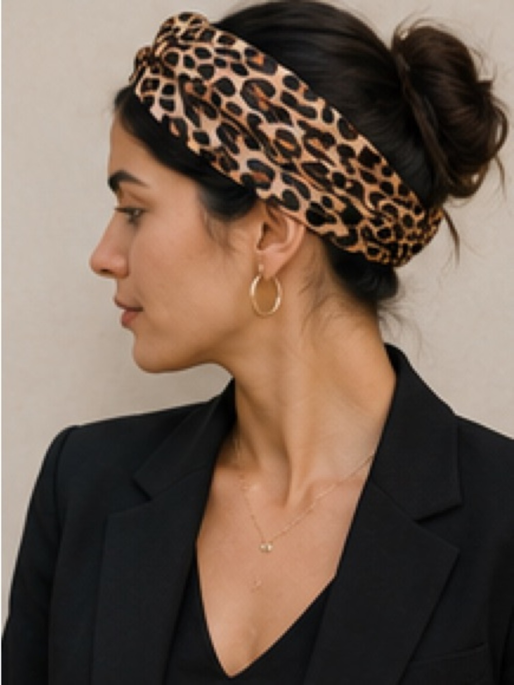 Leopard Print Satin Scarf 26β x 27β Neutral Black & Beige Square Scarf - Picture 10 of 10